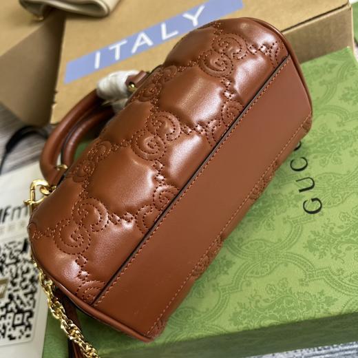 GUCCI古驰 GG Matelassé 金色徽标链条帆布双肩带 皮革 手柄波士顿包 单肩包手提包 迷你 女款 浅棕色（CB） 商品图4