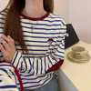 素家同款条纹小熊！2025新款宽松休闲男女款长袖T恤百搭显瘦撞色圆领衫！ 商品缩略图3