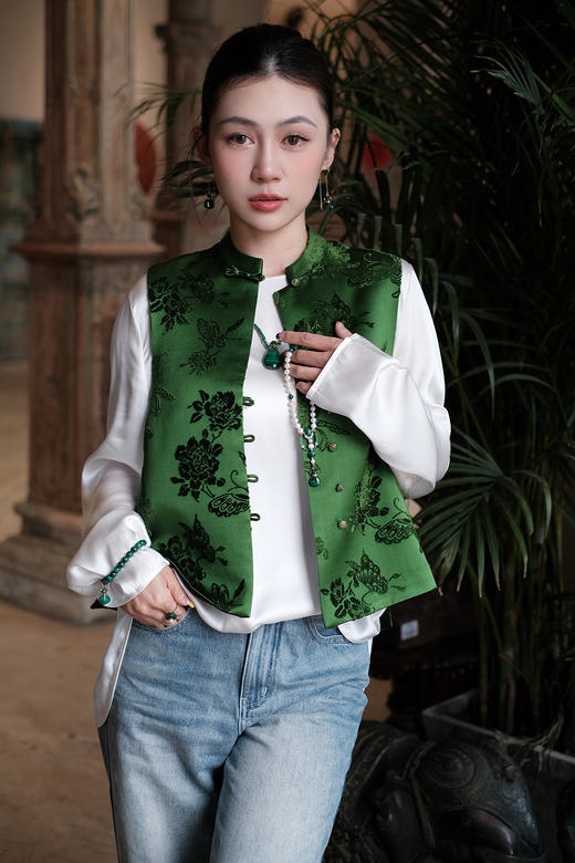 盛唐牡丹| 蝶恋花真丝漳缎马甲 商品图0