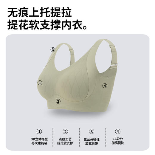 【尚比妮大码内衣女巨包容提拉聚拢文胸】胖MM专属无痕U型美背胸罩 超薄舒适无钢圈款W2536 商品图2