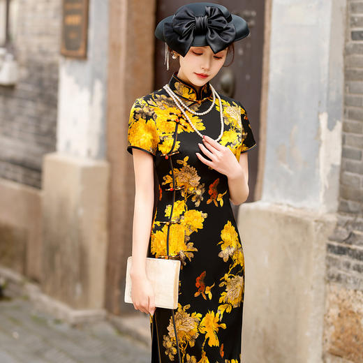 HQ-JYJ202改良真丝旗袍夏季女2025新款斜襟短袖老上海桑蚕丝连衣裙日常修身 商品图3