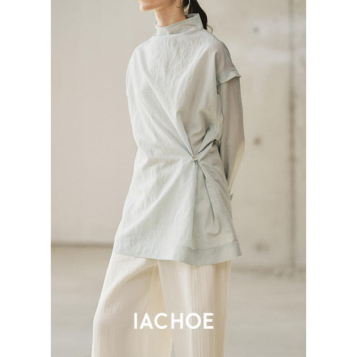 棉仓3571504002-IACHOE蓝色设计师风天丝长袖衬衫小众 商品图3