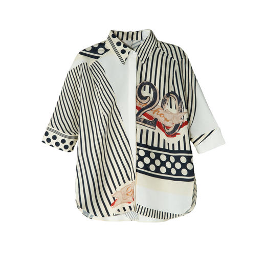 谜底花色衬衫分袖女2025夏季新款复古风大廓形宽松衬衣256MC6215 商品图4