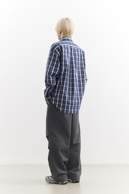 吃茶去chichaqu25全棉格纹口袋长袖衬衫宽松复古经典休闲百搭男女 商品图3