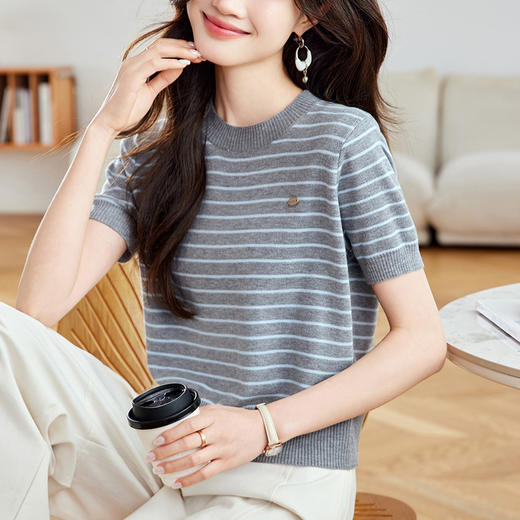 馥迦经典条纹圆领T恤 商品图1