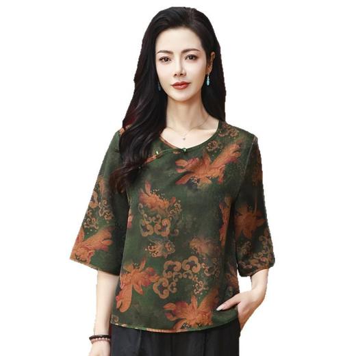 LS-LX2806高端花罗香云纱上衣女2025新款中式大码洋气桑蚕丝真丝衬衫 商品图4