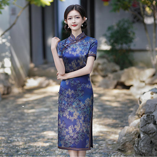 HQ-JYJ-175柒竹新中式真丝旗袍夏季年轻款2025年新款高端桑蚕丝中长款旗袍连衣裙 商品图3