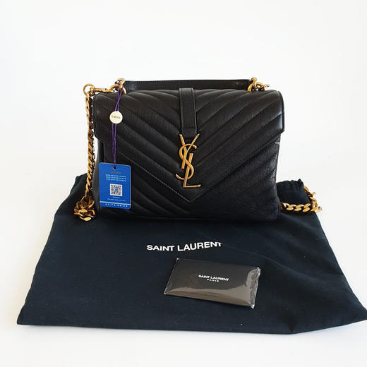 【95新】YSL圣罗兰487213中号黑金V纹college邮差包链条包单肩包女士现售价：7180！120325NJS22 商品图1
