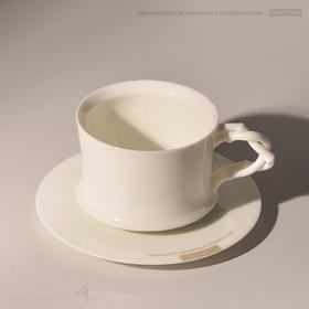 《和合同心》茶歇杯 竹节与竹枝联壁设计 中国白高温瓷 约250cc 一杯一碟礼盒（德化顺丰/德邦发货）