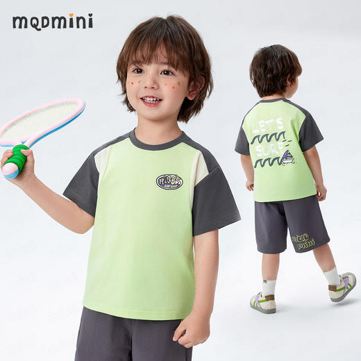 【凉感抑菌 】【90-140】【MQDmini】男童夏季短袖t恤儿童撞色印花上衣 商品图5