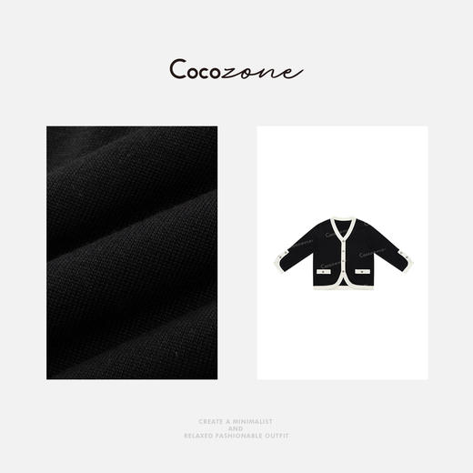COCO ZONE 刘一一春季新款黑白撞色V领小众针织开衫CD1A0078 商品图2