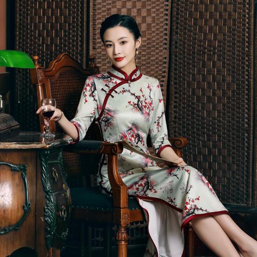 HQ-JYJ-035-1改良旗袍复古国风春秋长款七分袖时尚礼服修身显瘦旗袍连衣裙 商品图3