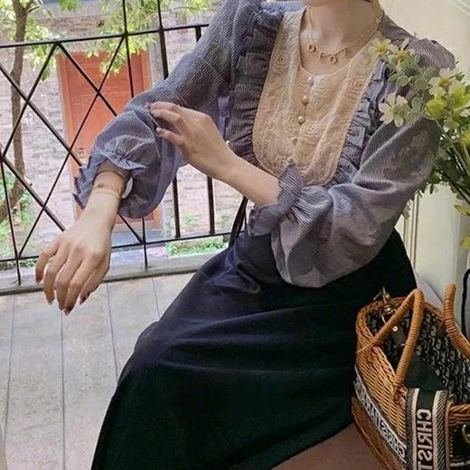 裁缝学苑AS452法式复古条纹衬衫背带裙套装纸样女装春秋两件套样板 商品图4