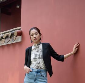 SZ1T52_凝脂色_T 恤_春夏_修半高领水墨印花修身长袖_高级女装_BERNIEELEN 伯妮斯茵