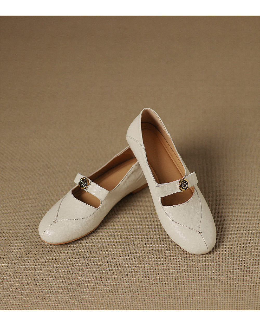 old kk11030法式复古风山茶花羊皮玛丽珍鞋软底舒适浅口单鞋