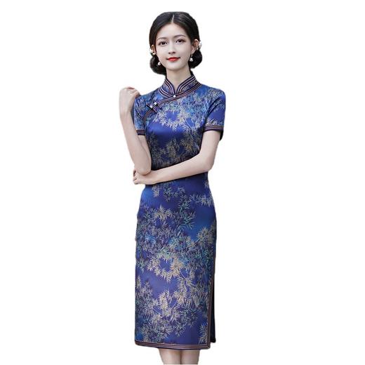 HQ-JYJ-175柒竹新中式真丝旗袍夏季年轻款2025年新款高端桑蚕丝中长款旗袍连衣裙 商品图4