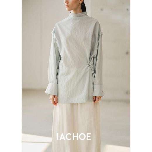 棉仓3571504002-IACHOE蓝色设计师风天丝长袖衬衫小众 商品图4