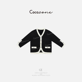 COCO ZONE 刘一一春季新款黑白撞色V领小众针织开衫CD1A0078