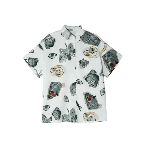 谜底花色衬衫短袖女2025夏季新款复古原创印花宽松衬衣256MC6701 商品图4