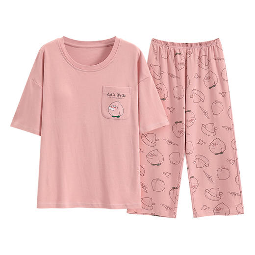 带胸垫夏季短袖七分裤宽松高档棉睡衣甜美可爱休闲清新家居服套装2025新款学生睡衣 商品图4