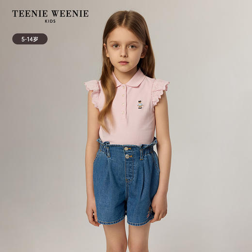 TeenieWeenie Kids小熊童装春夏女童可爱蕾丝飞袖Polo衫TKHA256345N 商品图1