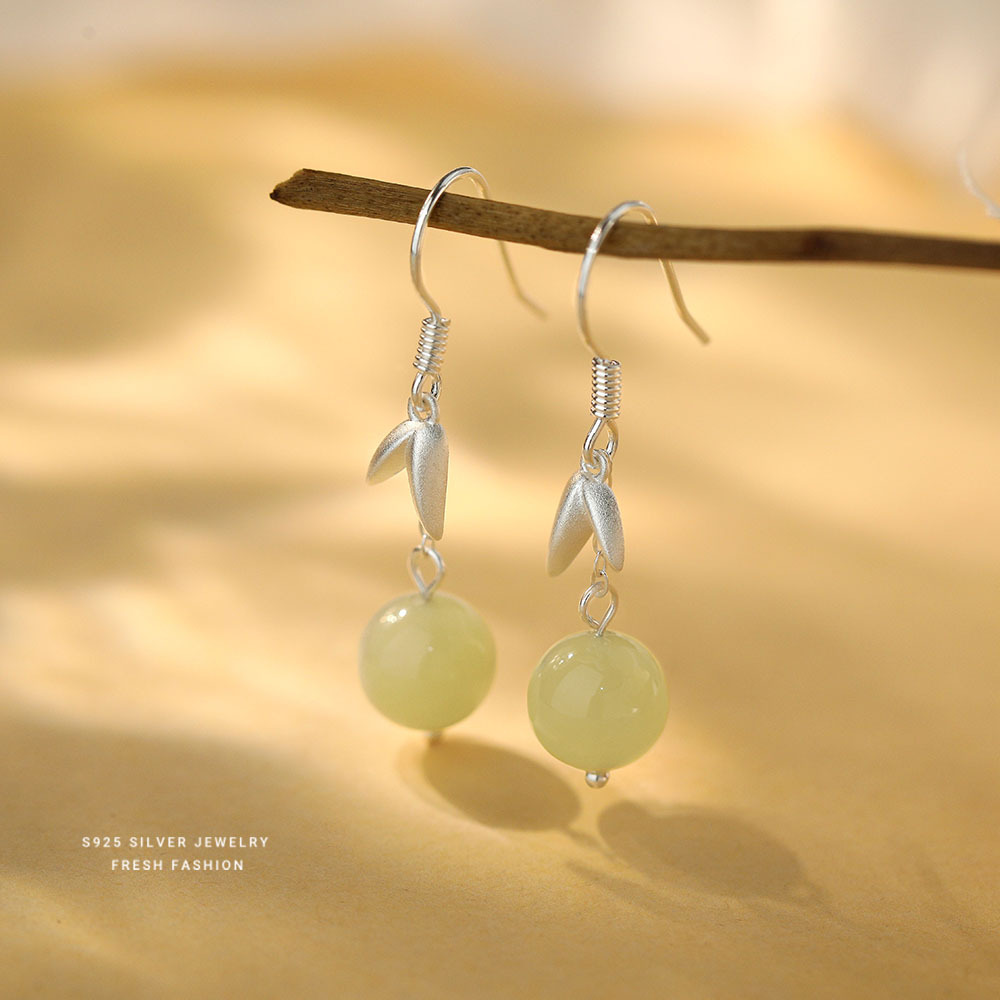 【江畔袅袅】s925纯银流苏和田玉耳饰【YXS-E5215】