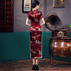 HQ-JYJ-072红色旗袍新中式长款桑蚕丝年轻款复古中国风旗袍连衣裙 商品缩略图3