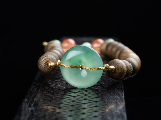 XY0165沉香+翡翠平安扣南红碧玉手串活动调节 商品图4