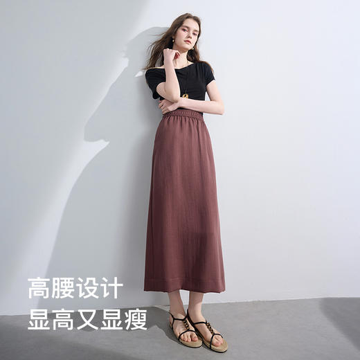 【亚麻】三彩2025夏季新款高腰半身裙复古小黑裙显瘦直筒裙长裙垂感M 商品图2