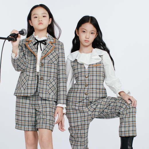 鹿谧灰蓝格纹羊毛系列 商品图1