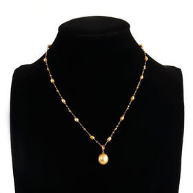 【天然正品】AU750黄金镶天然近圆12MM浓金色keshi海水珍珠吊坠项链直径：12MM（皆取最大值）女士现售价：4680！160325NJM02