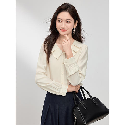 熙世界法式压褶拉夫领衬衫女长袖别致漂亮通勤衬衣2025年春季新款 商品图3