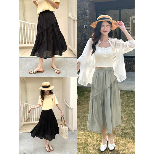 【专属特价】熙世界飘逸垂感波浪褶半身裙女2025夏季新款法式松紧腰a字中长裙 商品图2