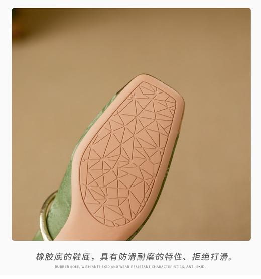 新款国风提花纤皮羊皮鞋垫优雅方跟鞋 商品图6