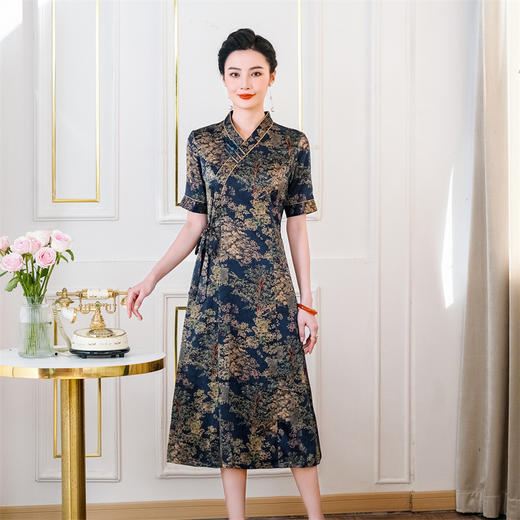HQ-A018单层夏季新款修身显瘦遮肚收腰日常可穿优雅女改良旗袍连衣裙 商品图1