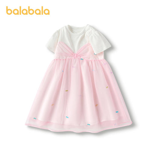 巴拉巴拉儿童裙子夏季女童连衣裙假两件网纱裙小童洋气甜美蝴蝶结 商品图4