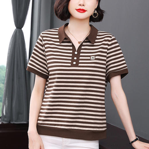 百媚生 棉质翻领条纹上衣短袖6830 商品图5