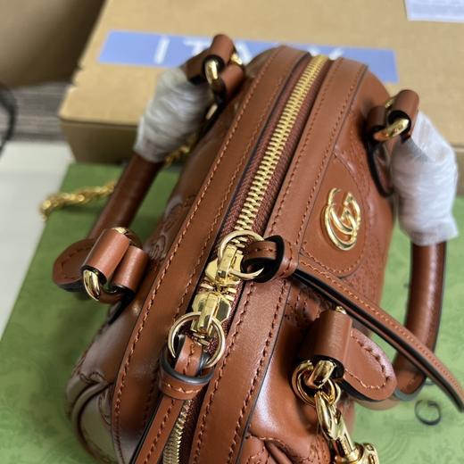 GUCCI古驰 GG Matelassé 金色徽标链条帆布双肩带 皮革 手柄波士顿包 单肩包手提包 迷你 女款 浅棕色（CB） 商品图5
