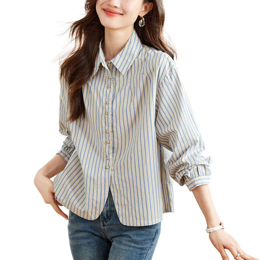 百媚生 纯棉翻领条纹衬衫48008 商品图4