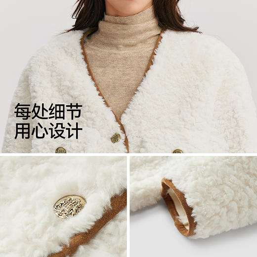 森马外套女中长款仿兔毛V领落肩时尚冬新款气质宽松夹克复古 商品图2