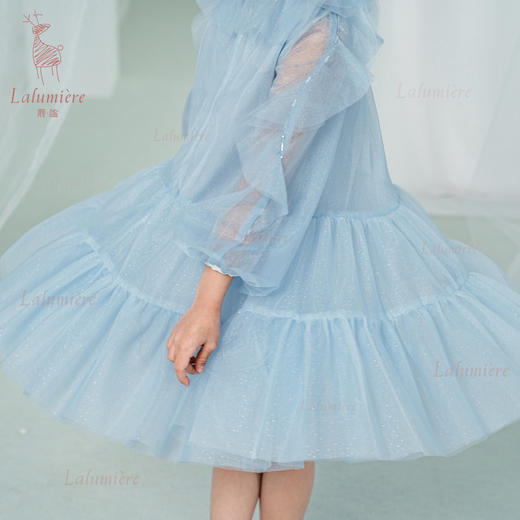 鹿谧 云蓝色荷叶袖礼服裙 商品图3