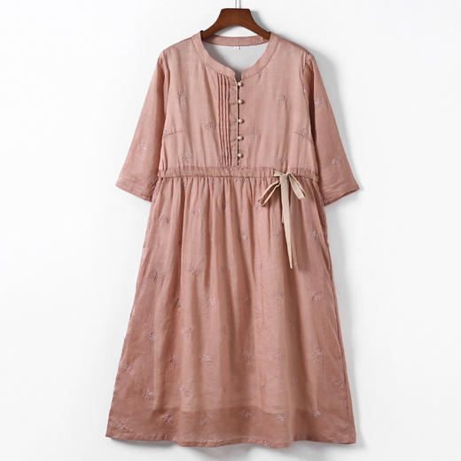 丁摩 新中式收腰苎麻连衣裙国风复古裙子 商品图7