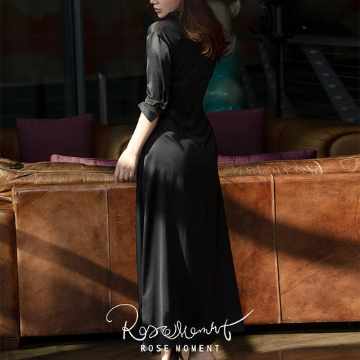 衬衫领纽结掐腰侧开叉长裙长袍 G240936 商品图3