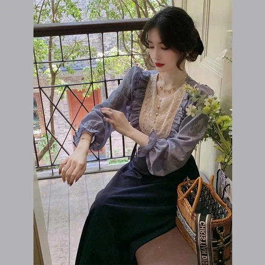 裁缝学苑AS452法式复古条纹衬衫背带裙套装纸样女装春秋两件套样板 商品图3