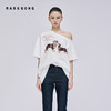 MARKGONG 2025春夏新款 白色狗狗斜开肩T恤 商品缩略图0