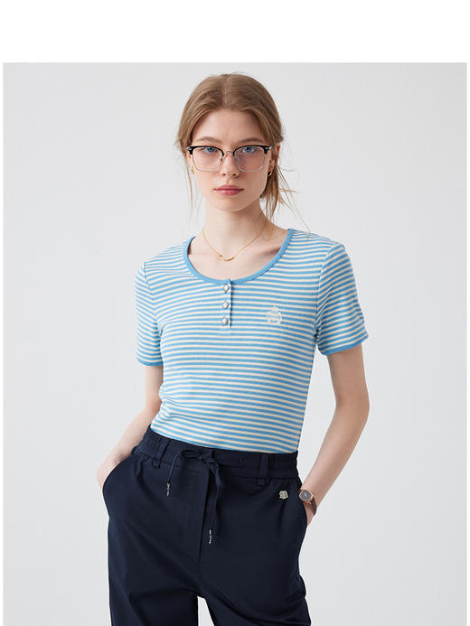 Teenie Weenie小熊卡通条纹T恤女夏季女t恤TTRS252401W 商品图3