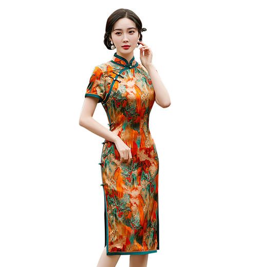 HQ-JYJ-130老上海2025新中式夏季中国风复古日常时尚喜桑蚕丝旗袍连衣裙 商品图4