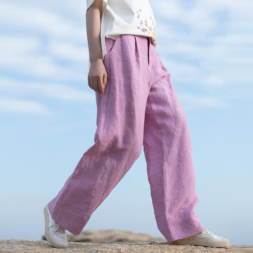 牧衣游原创 炒色汉麻裤子女轻薄清凉柔软宽松显瘦百搭休闲裤 行歌 商品图0