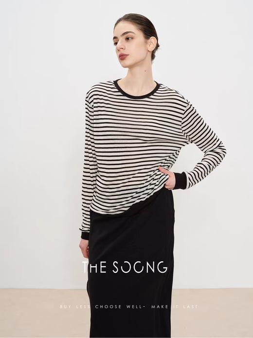 THESOONG "线条美学"高织天丝羊毛条纹长袖上衣HBTX222946 商品图3
