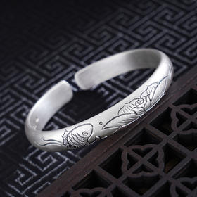 子佩集S999银【碧水莲缘】手工纯银手镯原创设计【55021230】2503